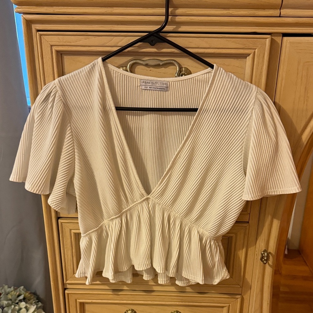 Urban Outfitters Ivory Pleated Peplum Blouse